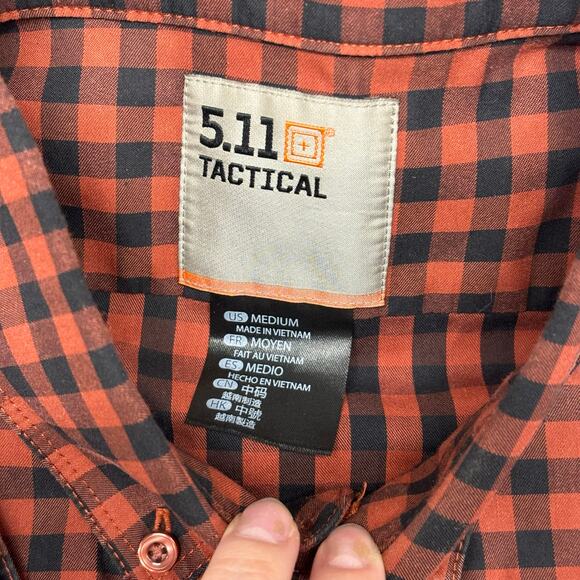 5.11 Tactical Orange Black Gingham Mens M Button‎ Down Utility Flannel Shirt EUC - Picture 4 of 9